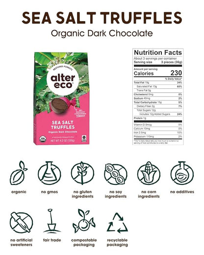 Alter Eco | Deep Dark Sea Salt Truffles | 58% Pure Dark Cocoa, Fair Trade, Organic, Non-GMO, Gluten Free Dark Chocolate Truffles | 40 Truffles