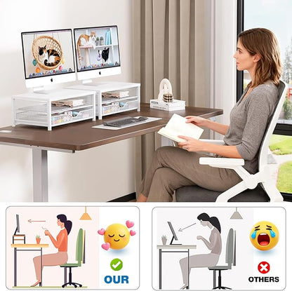 OPNICE Computer Monitor Stand Riser, Desk Organizers and Accessories with Drawer, Laptop Stand, Office Desk Accessories & Workspace Desktop Organizers Storage for Office Supplies(White)