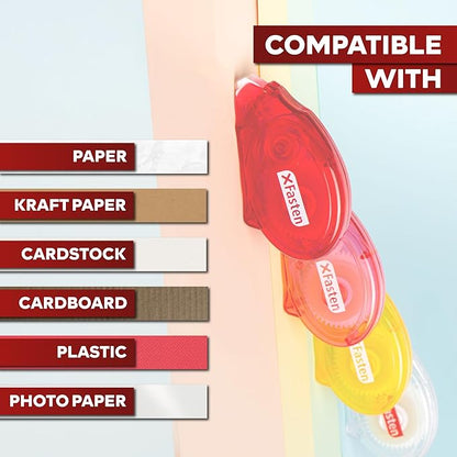 XFasten Double Sided Tape for Scrapbooking, 8mm x 30ft 12-Pack Multicolor Adhesive Tape Roller Runner, Jam-Free Craft Tape Ideal Scrapbook Album Kit