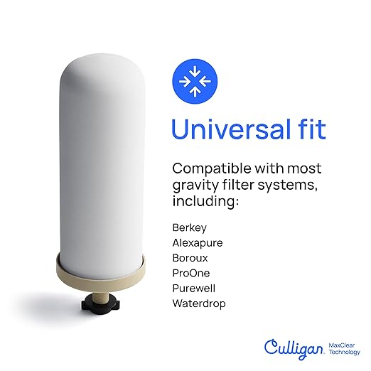 Culligan with MaxClear Technology 2.25 Gallon Gravity Water Filter System, Polished Countertop Ceramic Water Filter NSF/ANSI Certified to Reduce Lead, Microplastics & Total PFAS, with 2 Filters
