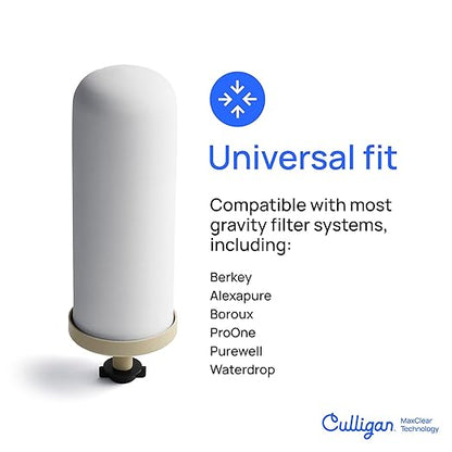 Culligan with MaxClear Technology 2.25 Gallon Gravity Water Filter System, Brushed Countertop Ceramic Water Filter NSF/ANSI Certified to Reduce Lead, Microplastics & Total PFAS, with 2 Filters