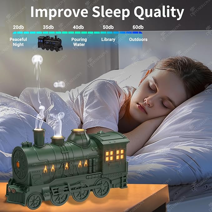 Diffuserlove Essential Oil Diffuser 300ML Train Cool Mist Humidifier Quiet Aromatherapy Diffuser with Night Light for Bedroom Desk