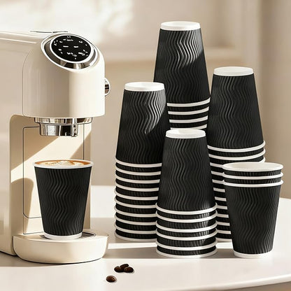 500 Pack 12oz Disposable Coffee Cups,Insulated Ripple Wall Paper Coffee Cups Bulk 12ounce,Hot & Cold Beverage Cup for Party,Home,Office,Cafe,Travel(Black)