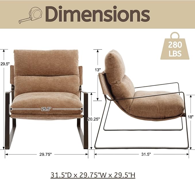LukeAlon Modern Chenille Accent Armchairs Set of 2, Upholstered Lounge Chairs with Brass Metal Frame Thickened Cushion Single Sofa Chair Comfy Leisure Chair for Bedroom Living Room, Khaki