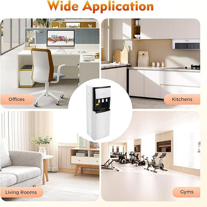 Bottom Loading Water Dispenser, 110V Hot & Cold Water Cooler Dispenser Standing Hot & Cold Water Dispenser with 3 Temperature Settings for Home, Kitchen, Office (White)
