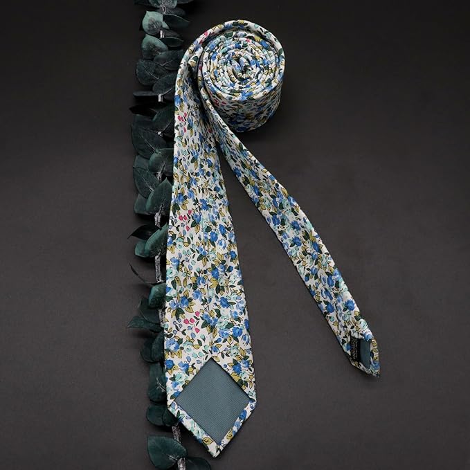Cotton Floral Ties for Men 2.76" Men's Skinny Tie Linen Flower Printed Neck Tie for Wedding Dating Party