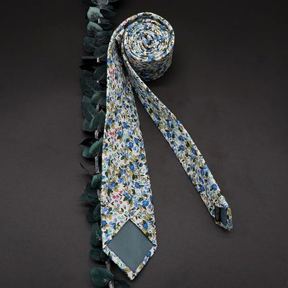 Cotton Floral Ties for Men 2.76" Men's Skinny Tie Linen Flower Printed Neck Tie for Wedding Dating Party