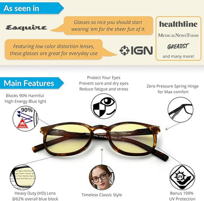 J+S Vision Blue Light Blocking Glasses for Men Women | Computer Gaming Work| Anti Strain Fatigue UV Glare | Medium-Small Fit