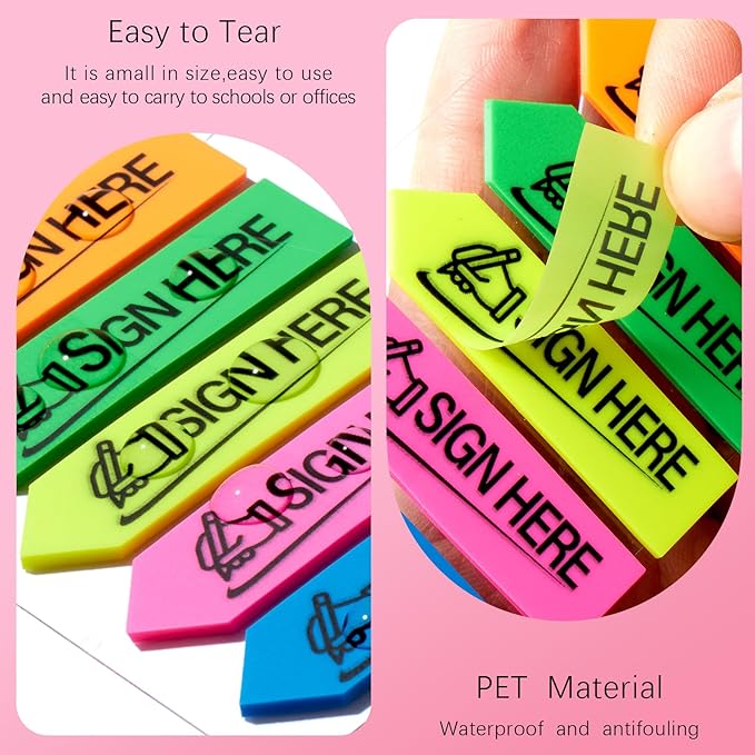 1200 Pcs Sign Here Index Marker, Assorted Colors Sign Here Tabs Sign Post Here Index, Flags Vital Signs Sticky Notes for documents notebooks Contracts, Books,Files or Notary Supplies(4 Designs x 3)