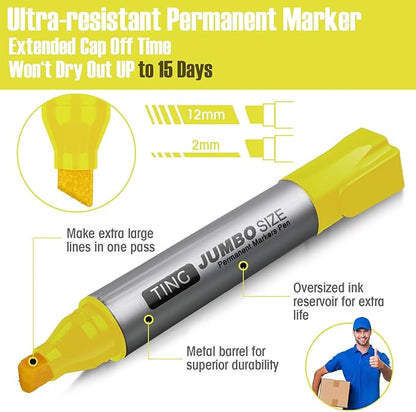 Fuutreo 10 Pack Jumbo Permanent Markers Bulk Large Chisel Tip Permanent Markers Quick Drying Waterproof Big Huge Poster Pens for Office, Logistics Company and More(Yellow)