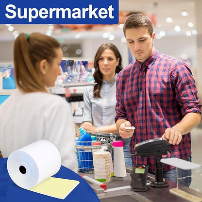 (50 Rolls) 2 Ply Carbonless Rolls 3" X 95 Feet White/Canary Receipt Paper for Restaurants & POS Cash Registers, Kitchen Printer Paper for Star Micronics SP700 SP2000 and more (3" 2 Ply 95' Carbonless)