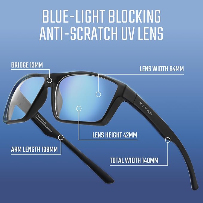 Titan Gaming Glasses, Anti Blue Light Glasses Men, UV400 Protection Blue Light Blocking Glasses for Computer Eye Strain