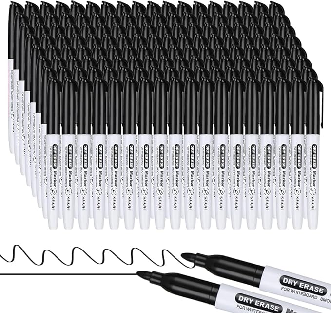 SFAIH Fine Tip Dry Erase Markers - 144 Pack Black Whiteboard Markers for Large Facilities, Low-Odor White Board Markers Bulk Institutional Pack, Non-Toxic Easy Clean