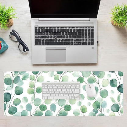 Eucalyptus Leaves Desk Pad Mouse Pad Watercolor Green Botanical Mousepad XL Large Gaming Mouse Pad Laptop Keyboard Mat Desk Pad 31.5"x11.8"