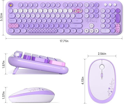 KNOWSQT Wireless Keyboard and Mouse Combo - Lovely Purple Rainbow Full-Sized Typewriter Colorful Keyboards, Round Keycap USB Plug Play Retro Cute Keyboards for Windows, Laptop, PC, Desktop, Computer
