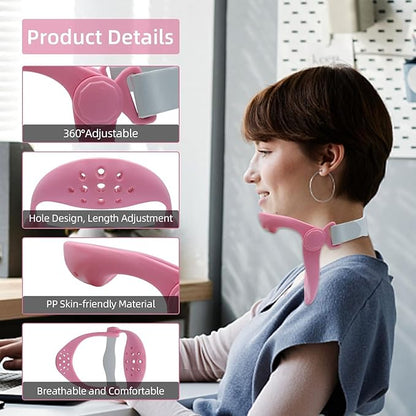360°Adjustable Neck Brace - Cervical Collar with Neck Stretcher | Neck Orthotics for Forward Head Posture Correction and Cervical Spine Support and Alleviating Pressure (Pink)