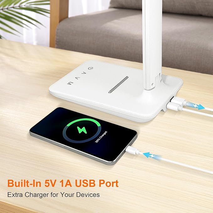 shinelife LED Desk Lamp for Office Home, Bright Desk Light with USB Charging Port, Adjustable Dimmable Desk Lamps 5 Modes 5 Brightness, Touch Study Lamp for Nail, Craft, Puzzle, Sewing, Study, White
