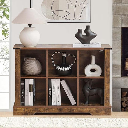 6 Cube Storage Organizer with LED Lights, Wooden Bookcase with Storage, Modern Cube Shelf for Living Room, Bedroom, Home Office - Brown