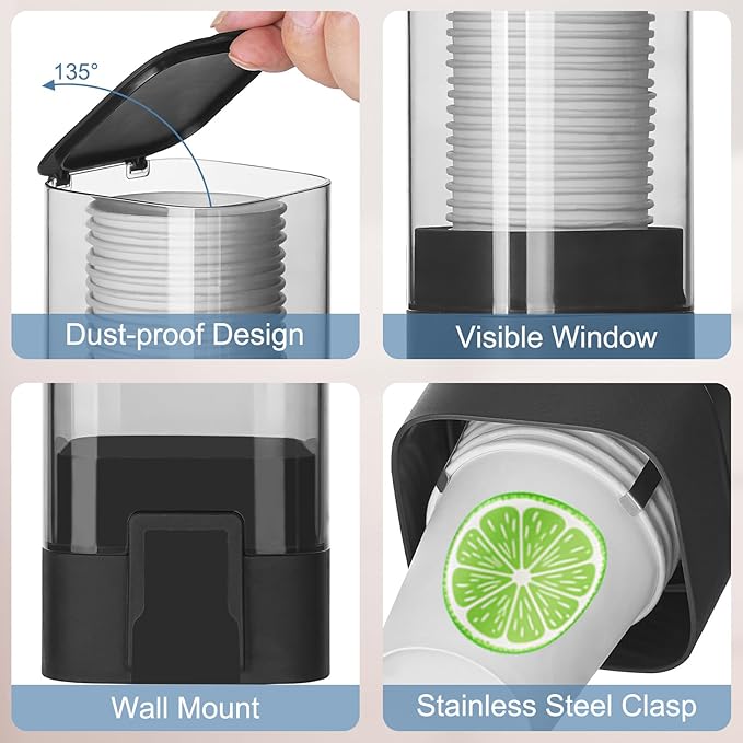 MYITYARD Cup Dispenser, Pull Type Wall Mount Cup Holder for Water Cooler Fit 3oz-5oz Disposable Paper and Plastic Cups, Bathroom Mouthwash Cup Dispenser for Home, Office, Gym, Hospital (Black)