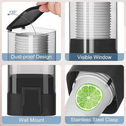 MYITYARD Cup Dispenser, Pull Type Wall Mount Cup Holder for Water Cooler Fit 3oz-5oz Disposable Paper and Plastic Cups, Bathroom Mouthwash Cup Dispenser for Home, Office, Gym, Hospital (Black)