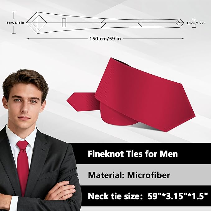 Fineknot Black Ties for Men, Formal Neckties for Men, Solid Color Mens Ties for Business, Wedding, Party, Mens Neck Tie