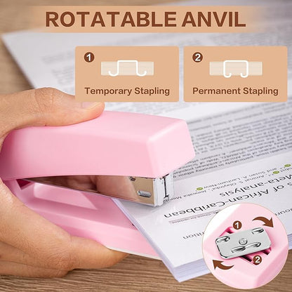 Deli Stapler, 12 Pack Staplers with 12000 Staples and 12 Staple Removers, Staplers for Desk, 25 Sheet Capacity, Pink