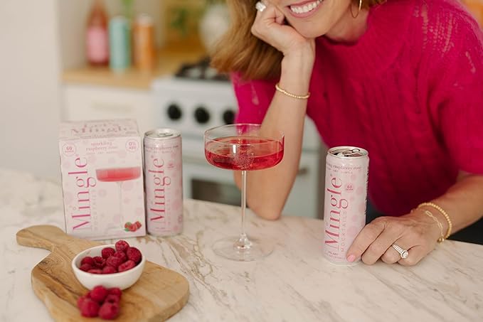 Mingle Mocktails Sparkling Raspberry Rose, Premium Non-Alcoholic Drinks, Refreshing Pre-Mixed Drinks, Healthy Alternatives, Canned Mocktails, 12 fl. oz. Cans, Pack of 24