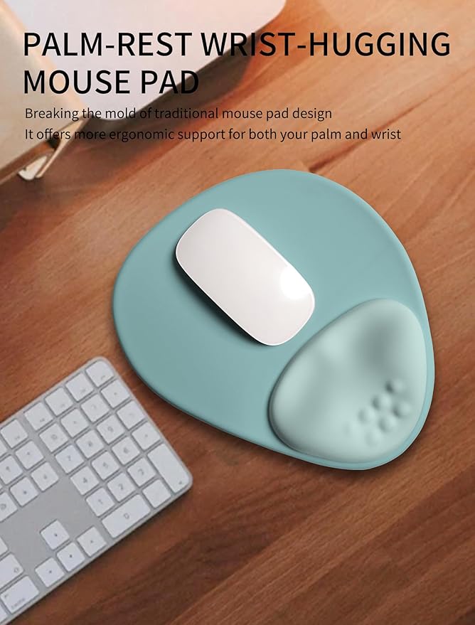 Palm-Rest and Wrist-Hugging Mouse Pad Wrist Rest, Ergonomic Wrist Support with Curve Fitting Cushioned Memory Foam for Carpal Tunnel Pain Relief, 9.9 x 8.3 Inch, Azure Dream