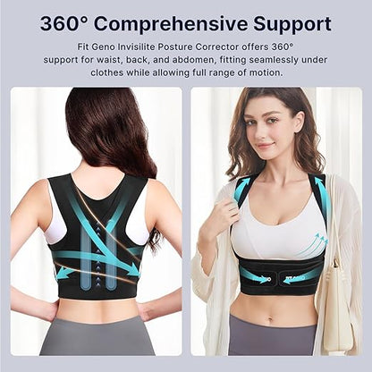 Fit Geno Posture Corrector for Women Invisilite: Invisible Lightweight Back Brace for Neck Shoulder & Upper Back Pain Relief - Improve Posture Correct Hunchback Slouching Under Clothes XX-Large