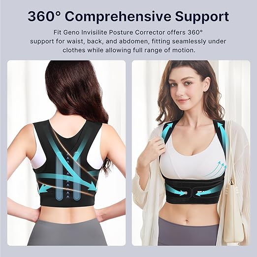 Fit Geno Posture Corrector for Women Invisilite: Invisible Lightweight Back Brace for Neck Shoulder & Upper Back Pain Relief - Improve Posture Correct Hunchback Slouching Under Clothes Small/Medium