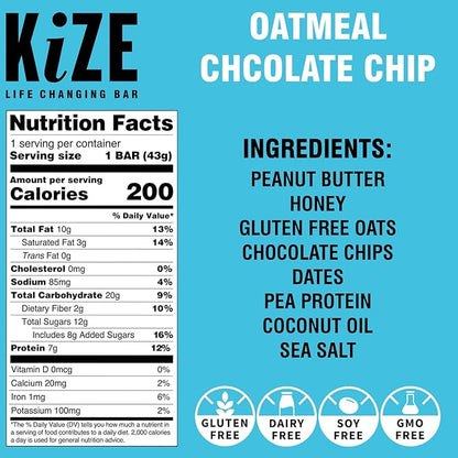KiZE Energy Bars - Peanut Butter Lovers Variety Pack - Gluten Free, Dairy Free Options, Non-GMO, and High Protein Meal Replacement Energy Bars, Clean and Simple Food Ingredients - 7-10g High Protein Snacks, (10 Count)