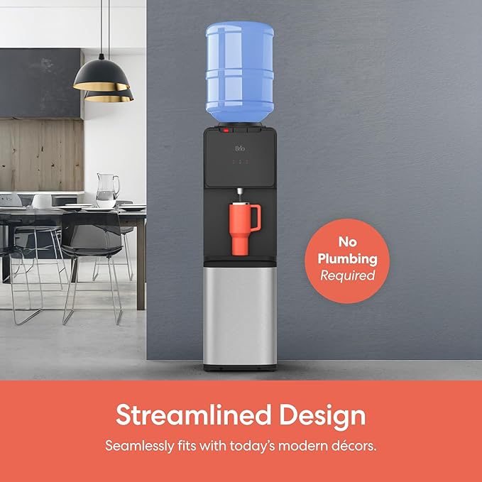 Brio CLTL130SS 130 Series Top-Load Water Cooler Dispenser for 3- and 5-Gallon Bottles, Hot & Cold, Spill-Free Loading, Child Safety Lock, Energy Star 3.0, Black & Stainless