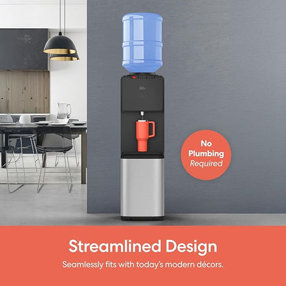 Brio CLTL130SS 130 Series Top-Load Water Cooler Dispenser for 3- and 5-Gallon Bottles, Hot & Cold, Spill-Free Loading, Child Safety Lock, Energy Star 3.0, Black & Stainless