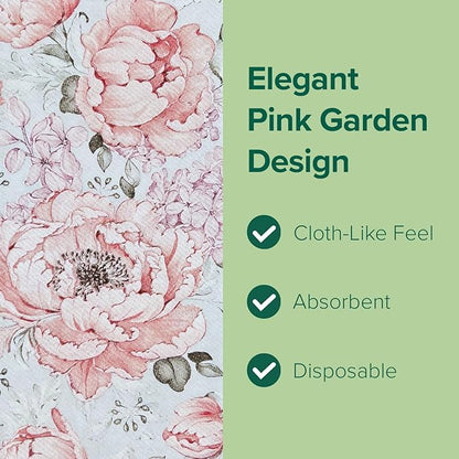 SimuLinen Pink Garden - Disposable Paper Towels for Bathroom, Guest Hand Towels, Cloth-Like Linen-Feel, Single-Use, Size 12x17" - 500ct (Made in Germany)