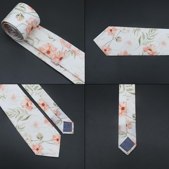 Cotton Floral Ties for Men 2.76" Men's Skinny Tie Linen Flower Printed Neck Tie for Wedding Dating Party