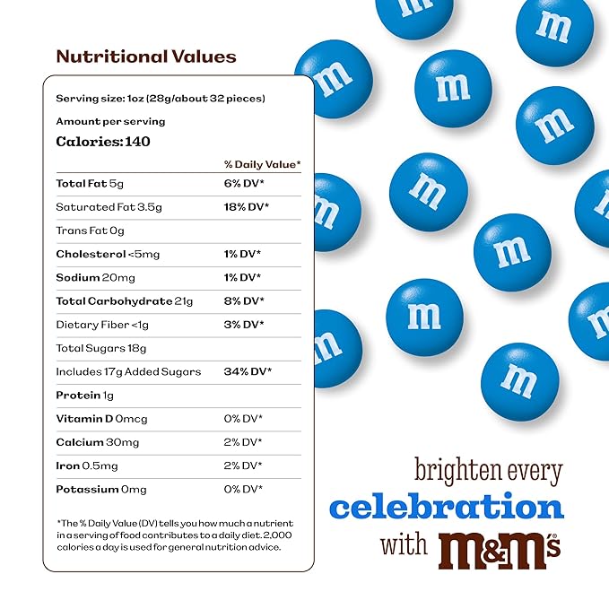 M&M’S WORLD Blue Candy Bulk - Milk Chocolate Candy, 5 lbs Resealable Pack for Graduation, Wedding, 4th of July, Birthdays, Party Favors, Boy Baby Showers, Gender Reveal Ideas, Easter and more