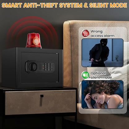 9.84" Tall Small Fireproof Safe Box, 1.2 Cu Ft Security Home Safe with Fireproof Money Bag, Digital Safes with Combination Lock and Removable Shelf for Home Personal Privacy Cash Medicine Documents
