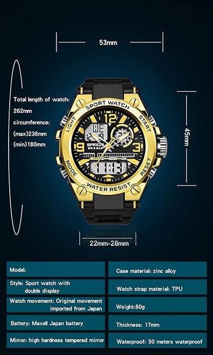 KXAITO Men's Watches Sports Outdoor Waterproof Military Watch Date Multi Function Tactics LED Alarm Stopwatch