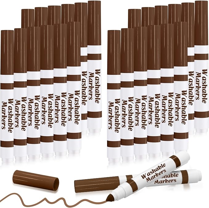 Janlaugh 24 Pcs Washable Markers Bulk Broad Line Markers Coloring Conical Tip Large pens for Kids art projects, Teachers, Students, Toddlers, Party Favors, Classrooms, Donations(Brown)