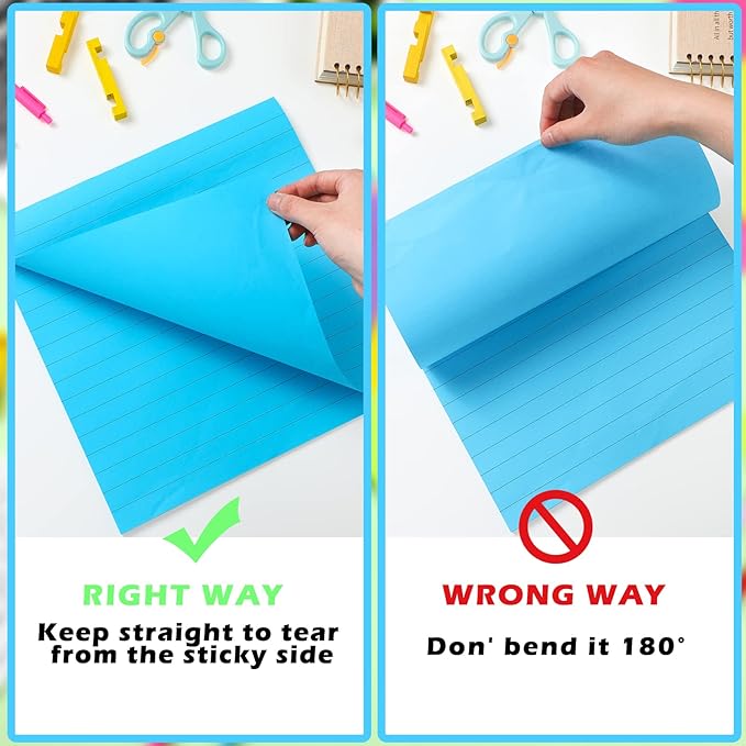 8 Pads Big Sticky Notes 11 x 11 Inch Lined Jumbo Large Sticky Notes for Wall,Giant Strong Power Memo Square Post for Office, 25 Sheets/Pad(Bright Color)