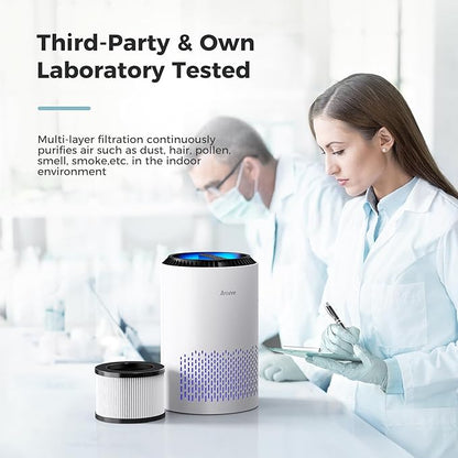 AROEVE Air Purifiers for Bedroom Home, 3 Layer Filter for Smoke Pollen Allergies Pet Dander Odor, Sleep Mode for Better Sleep, Energy Saving, 3 Speeds, Timer for Office, Dorm, Kitchen, MK01, White