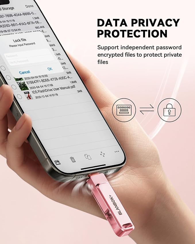 MFi Certified 256GB iPhone Photo Stick, USB Flash Drive for Photo/Video Backup, High-Speed Thumb Drive Compatible for iPhone/iPad/Android/PC (Pink)