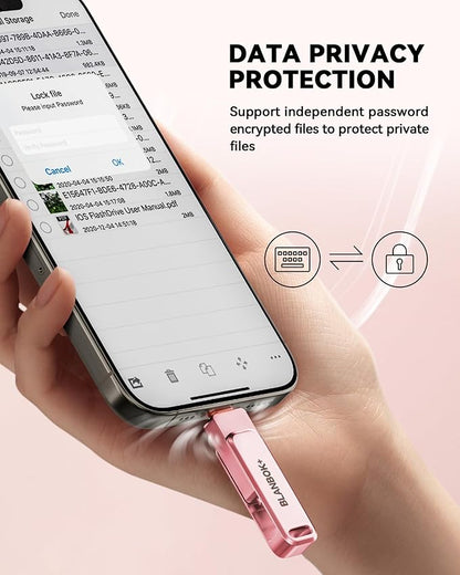 MFi Certified 256GB iPhone Photo Stick, USB Flash Drive for Photo/Video Backup, High-Speed Thumb Drive Compatible for iPhone/iPad/Android/PC (Pink)