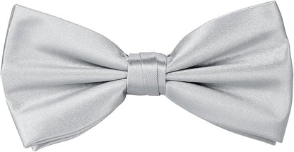 TIE G 5pcs Tie Set in WHITE OR BLACK GIFT BOX: Solid Color Necktie, Satin Bow Tie, Pocket Square, Lapel, Cuff Links