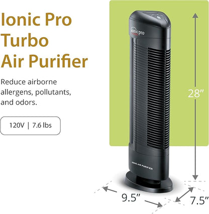 Ionic Pro Turbo (TA550) Ionic Air Purifier Tower for Home, Quiet Ionic Filterless Design, Covers Up to 500 Sq. Ft., Removes Odors, Smoke, Dust, and Allergens – Black