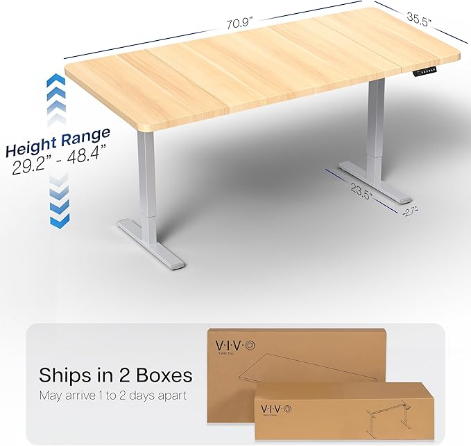 VIVO Electric 71 x 36 in Standing Desk, Memory Height Adjustment, 1B Series, Light Wood Top Gray Frame, DESK-KIT-1G7C-36