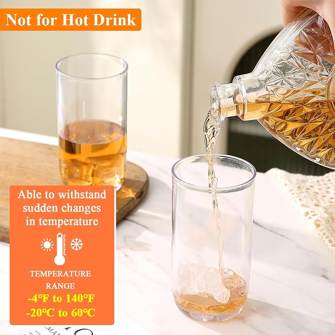 HOMQUEN 14oz Highball Glasses, 6pcs Drinking Glasses, PET Clear Plastic Water Glasses, Beer Glasses, Iced Coffee Glasses, Ideal for Cocktail, Whiskey, Soda, Tea, Water, Gift
