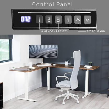 VIVO Electric Corner 75 x 63 inch L-Shaped Standing Desk, Memory Height Adjustment, Rustic Vintage Brown Top White Frame, DESK-E3CTWN-75