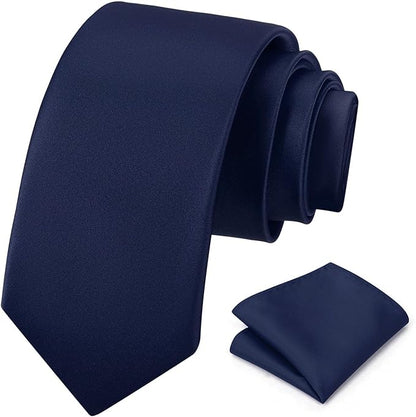 PenSee Men's Tie Set Solid Pure Color 3.15" (8CM) Classic Formal Plain Necktie and Pocket Square Set For Men