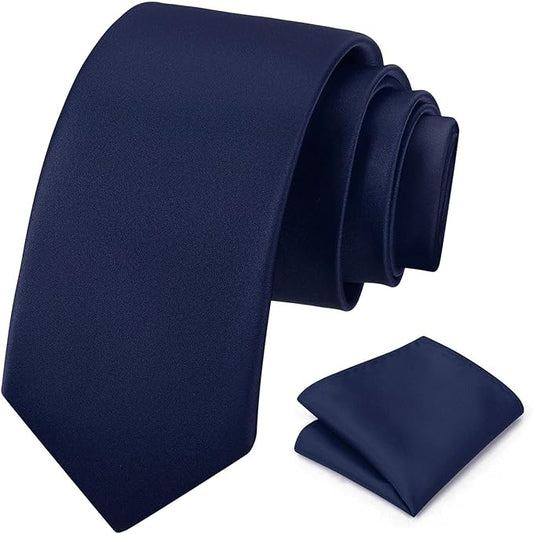 PenSee Men's Tie Set Solid Pure Color 3.15" (8CM) Classic Formal Plain Necktie and Pocket Square Set For Men